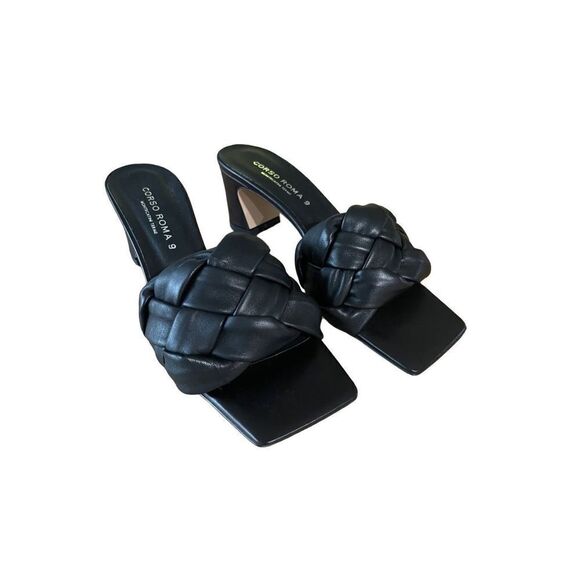 Corso Roma 9 Womens Black Braided Square Toe Block Heels Sandals Size 37 - Picture 3 of 9